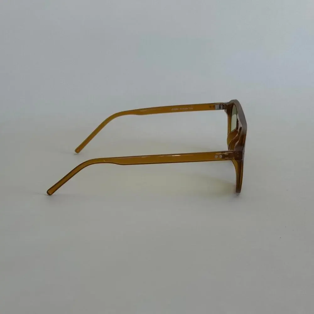 Y2K Brown Round Sunglasses Green Lens Unisex Vintage Style UVA UVB